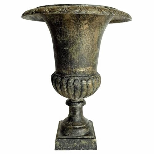 L'Héritier Du Temps Grand Vase Vasque Jardinière en Fonte Vert Anglais Style Médicis Pot de Fleur 47,5x47,5x62cm