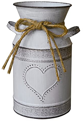 MISIXILE Verzinkte Vintage-Milchdose, Bauernhaus-Blumenvase, rustikale Shabby-Chic-Vase mit Griff, für Zuhause, Büro, Dekoration, 19 cm, Nebelgrau