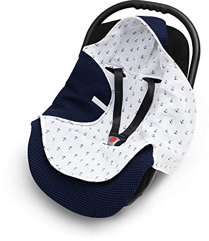 EliMeli Einschlagdecke für Babyschale 100% Baumwolle - Leichte Baby Decke für Autositz aus Waffelstoff und Musselin für den Sommer und Frühling, universal z.B. Maxi Cosi (Marineblau)