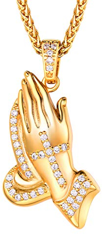 Richsteel 18k vergoldete Halskette mit Anhänger Prying Hand mit Zirkonia Herren Schmuck mit Schmuckbox und Beutel für Damen und Herren…