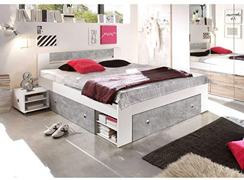 AVANTI TRENDSTORE - Stefan - Fusto Letto Matrimoniale con 2 comodini e 3 cassettoni Estraibili integrati. Disponibile in Diversi Colori (Grigio - Bianco)