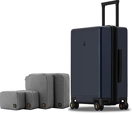 LEVEL8 Koffer Trolley Handgepäck mit Organizer Set 4-teilig, Leicht 100% PC TSA Zahlenschloss 8 Spinner Rollen Hartschalen Reisekoffer Rollkoffer Elegance Matte Design 20 Zoll (54,5CM,40L,Dunkel Blau)
