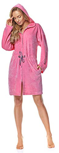 L&L – 9118 Bademantel Damen mit Reißverschluss I Pink, Small