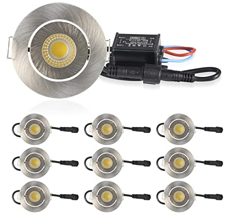 Mini LED Einbaustrahler Einbauleuchte 3W IP65 Deckenspots COB Mini LED Spot Lights 45mm Wasserdicht Stück hohe Qualität Schrank Beleuchtung COB Mini LED Spot Lights(Satin Nickel, 3000K)