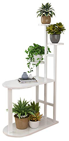 Metall Plant Stand Pflanzenständer Pflanzgefäß Halter für Innen Außen, Holz Blumentreppe Pflanzentreppe Couchtisch für Wohnzimmer Sofa, Weiß