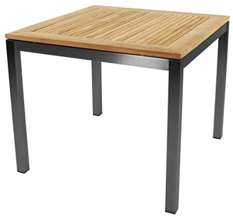 Lesli Living Gartentisch Tisch Esstisch MARMARIS Edelstahl 90x90cm Teak-Holz Platte hochwertig