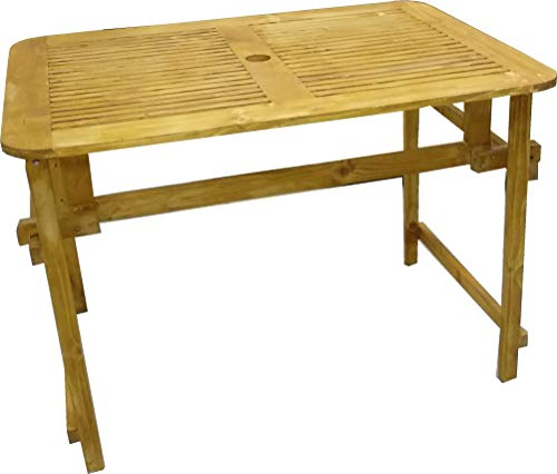 P&J Mesa de jardín plegable de madera maciza con agujero para sombrilla (109 x 79 pulgadas, nogal amarillo)