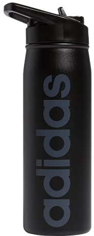 adidas 18/8 Stainless Steel Straw Top Metal Water Bottle, Black/Onix, 600 ml (20 oz)