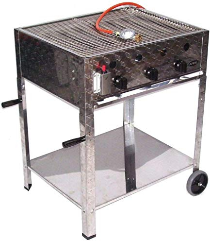 Barbecue à gaz professionnel 55510 + kit barbecue 511 + chariot 512 Set de 5 cocottes à gaz en acier inoxydable 10 kW 3 feux