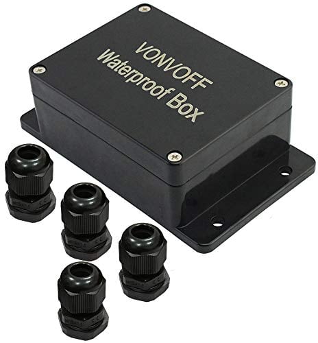 VONVOFF Power Abzweigdose, IP65 staubdichter wasserdichter ABS Plastik Elektronische Gehäuse Box, Projektkasten,Gehäuse mit festem Loch und 4pcsx M16 Kabelverschraubung,100x68x50mm(schwarz)