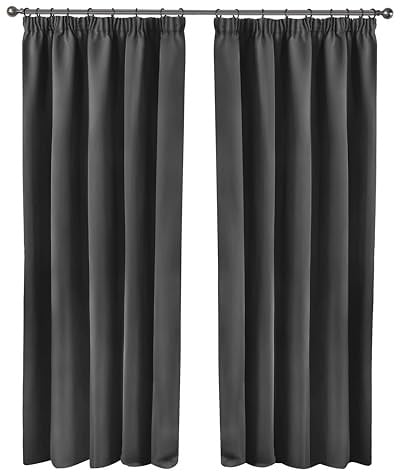 Emma Barclay Cali Curtains - Soft Plain Eyelet & Pencil Pleat Curtain Pair for Bedroom & Living Room (Charcoal, W 90 x L 90 (2 Panels), Pencil Pleat)