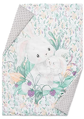 ELIMELI Babydecke Kuscheldecke Krabbeldecke Premium Babybettwäsche Baumwolle und Minky Polar Fleece mit Füllung 75x100 (Grau - Hasen)