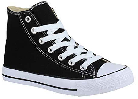 Elara Unisex Sneaker Sportschuhe High Top Turnschuh Chunkyrayan Q 3600-3601 Black 38