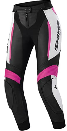 SHIMA Miura 2.0 Motorradhose - Leder, Damen, Sporthose mit Hüft- und Knieprotektoren, perforiertes Leder, elastische Einsätze, für 2-teilige Kombi (42, Rosa)