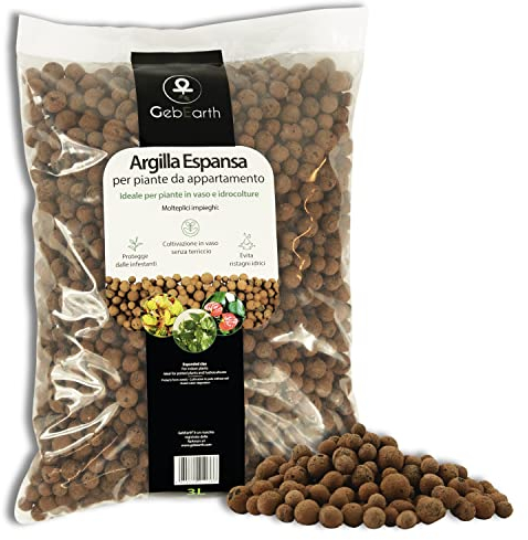 GebEarth® | Argilla Espansa per Piante in Vaso e Idrocoltura | Pezzatura 8-16 mm | Granuli leggeri di Argilla Espansa Naturale perfettamente tondeggianti | Drenaggio Efficiente e Lunga Durata | [3L]