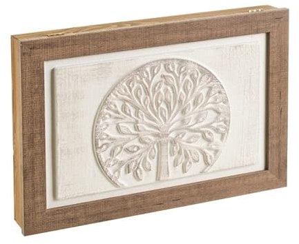 D,casa Quadro copricontatore con Rilievo esotico in tela bianca e naturale, 50 x 6 x 35 cm - Albero della Vita Rilievo