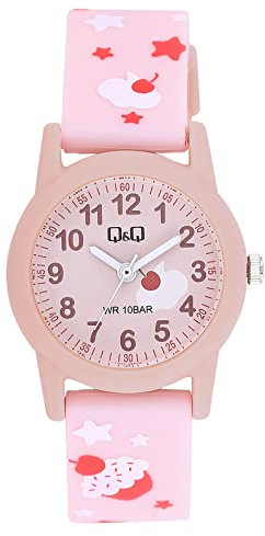 Q&Q Kinder-Uhr Silikon 10 Bar Motiv bunt Lernuhr Analog Quarz (rosa rosa)