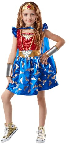 Rubie's DC Comics Wonder Woman Mädchen Kostüm Kleid mit Umhang und Diadem, Größe M