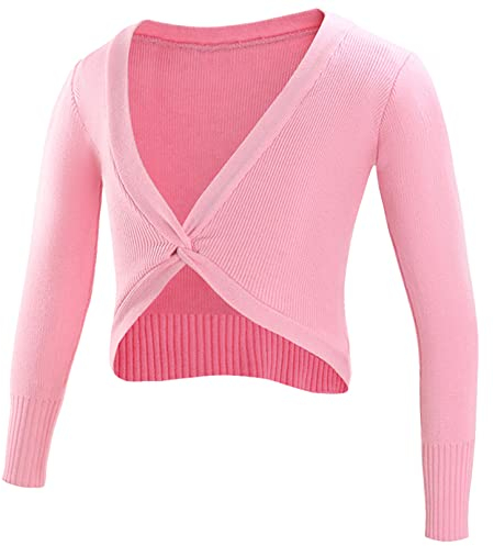YiZYiF Kinder Mädchen Ballettjacke Lange Ärmel Gymnastik Ballett Wickeljacke Tanz Yoga Wickeloberteil Balletttanz Sport Bekleidung Top Rosa C 122-128
