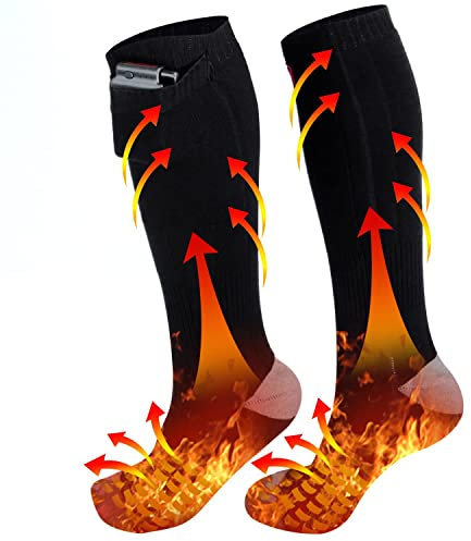 DUKUSEEK Electric Heated Socks, Battery Powered Heating Socks for Chronically Cold Feet Motorcycle Hunting Camping Hiking Climbing Ice Fishing Skiing Neuropathy Diabetic, Men Women M