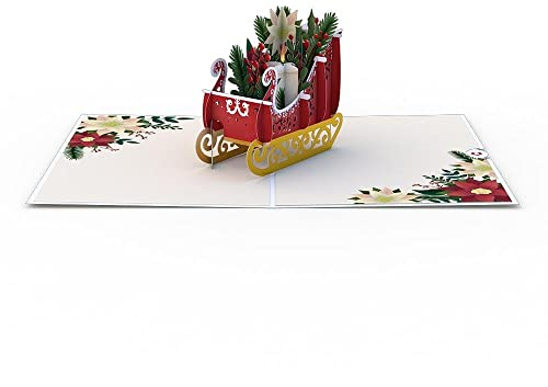 Lovepop® Weihnachten 3D Pop-Up Karte Schlitten Premium Weihnachtskarte Weihnachtsstern | mit Versteckfach für Geldgeschenke & Gutscheine | inkl. Umschlag | Ausziehbare Notiz
