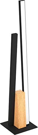 EGLO LED Tischlampe Panagria, minimalistische Nachttischlampe, Tischleuchte aus Aluminium, Stahl und Holz in Schwarz und Braun, FSC100HB, Deko Lampe Wohnzimmer, warmweiß