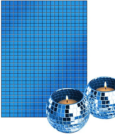 3000 Pieces Blue Mirrors Mosaic Tiles Disco Ball Mirror Tiles Self-Adhesive Real Square Glass Tiles Sticker for Craft DIY Glass Tiles Decorations Making,5mm by 5mm