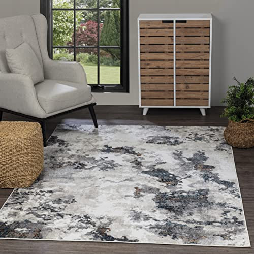 Livabliss Apeldoorn Wohnzimmer Teppich Modern - Abstrakt Design in Marmor Optik für Wohnzimmer, Esszimmer, Schlafzimmer 160x213 cm - Weicher Kurzflor in Grau, Blau, Weiß