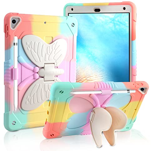 VOFOLEN Hülle für iPad 6/5 Generation mit Stifthalter Schmetterling Ständer für Kinder Hart PC Robuste Stoßfeste Smart Case Cover Schutzhülle für iPad Air 2 9.7 Zoll/iPad 6th 5th 2018 2017 Roségold