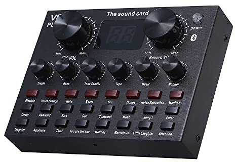 Sound Card,V8 Plus Live Sound Card with o Cable USB Cable BT Accompaniment Sound Effects Universal for Phone Computer