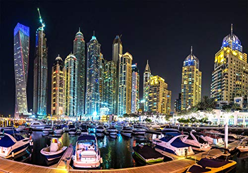 decomonkey Premium Fototapete Stadt City Skyline 450x315 cm XXL Design Tapete Fototapeten Vlies Tapeten Vliestapete Wandtapete moderne Wand Schlafzimmer Wohnzimmer Panorama Dubai