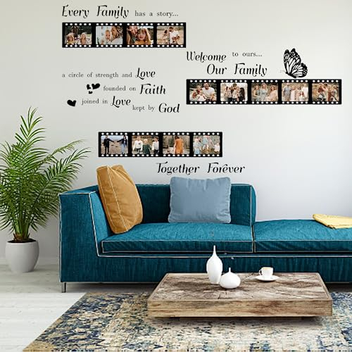 PLIGREAT Familie Fotorahmen Dekor Wandaufkleber Für 13 Pcs Bilder Familie Inspirierende Zitate Wand Dekor Family Story Wandaufkleber für Wohnzimmer Schlafzimmer Größere Größe Diy Wandkunst Dekor