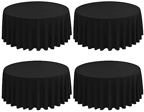 4 Stück Runde Tischdecken 177cm Schwarze Hochwertige Polyester Tischdecken für Runden Tische, Flecken und Knitterfrei Waschbar Dekorative Tischdecke für Hochzeiten Bankette Küche