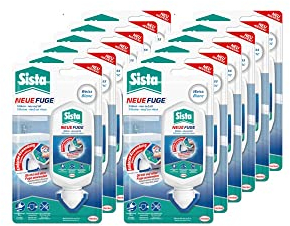 Sista NEUE FUGE, weiße Silikon Dichtmasse, in wenigen Minuten von IHH zu AHH, schimmelresistentes Sanitärsilikon für Küche und Bad, einfache Erneuerung von Fugen in nur einem Schritt, 12x80ml