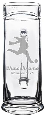 LUXENTU Gravur Bierkrug Bierglas mit Gravur, Henkelkrug, Bierseidel mit 0,3 Liter Eichung, Personalisierte Lasergravur von Motiv & Name, Torwart mit Bierkrug