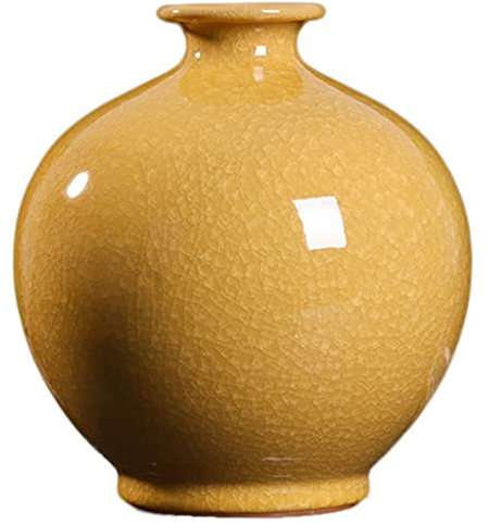 Vase en céramique antique fissuré jaune vase chinois artisanat ornements W19H22CM
