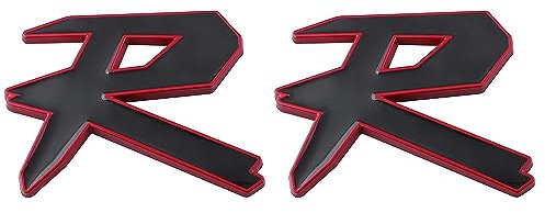 2 Stück R Emblem vorne hinten Auto Abzeichen Kofferraum hinten Kotflügel Aufkleber Typ Typenschild (schwarz rot)