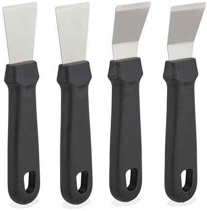 Relaxdays 4 Set da Raschietto per la Pulizia, Spatola Griglia e Piano a Induzione 17,5x4x1,5 cm Acciaio Inox, Nero Argento