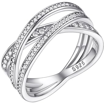 PROSILVER Silberring mit 3 geflochtenen Ringen für Damen, glitzernder Damenring Größe 52/14,5/17/19,75/22,25/25/27,5, Ehering mit weißem kubischem Zirkonia, 25