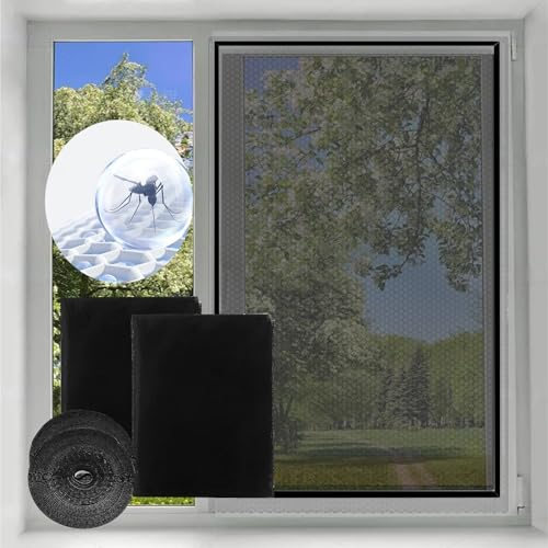 Bokaiya Zanzariera Finestra 130 x 150cm, 2 Pezzo Zanzariera Fissa Regolabile, Zanzariera da Finestra, Zanzariera Adesiva, Zanzariera Finestra Adesiva per Finestra Anti-Zanzariera (Nero)