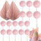 Xsstarmi 28 Pack Paper Palm Fan Cake Topper Balls Cake Pick for Baby Shower Wedding Bridal Shower Birthday Party Cake Decorations Supplies Pink