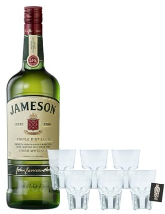 Individuelles Set mit Jameson Set Irish Whiskey 1L (40% vol.) inkl. 6er Set Shotgläser/Trio Tasting Glass Jameson 6cl- [Enthält Sulfite]