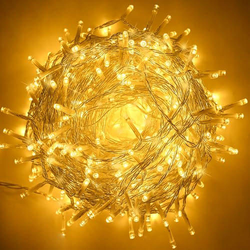 BESCOST Luci Albero di Natale 50m 500Led Luci Natale Esterno con Telecomando Luci Natalizie da Esterno Impermeabile IP44 /8 Modalità/4 Luminosità Luci Natale Bianco Caldo per Giardino Balcone Scale
