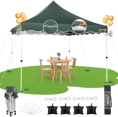 HOTEEL Faltpavillon 3x3 Wasserdicht Stabil Pop Up Pavillon Klappbar 3x3m Winterfest Partyzelt, mit 4 Sandsäcken, 4 Seilen, 4 Heringen und Gewelltem Rand, Verdickte 0,6mm Querrohre, 310cm Hoch, Grau