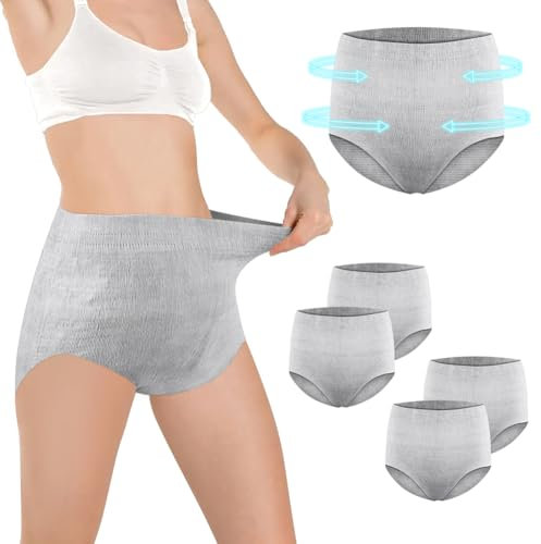 ACWOO Ropa Interior Posparto de Cintura Alta Desechable para Cesárea, 4 PCS Braguitas Embarazada sin Costura, Calzón Postparto Cesárea, Súper Elástico, Transpirable, Absorbente