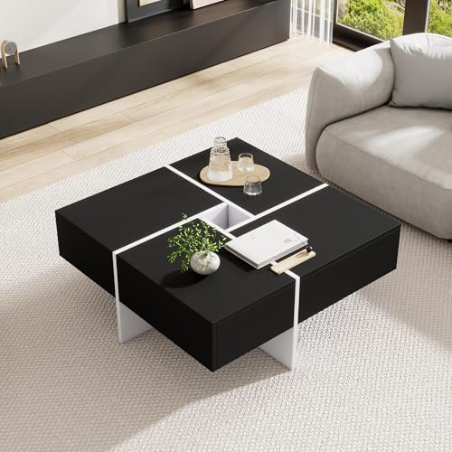 BTM Table Basse Salon, Noire, Table Basse Carrée pour Salon, Charge de 30kg, 70x70x35cm