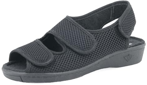 JOMIX Pantoufles Femme Ouvert avec Scratch Chaussons Diabétiques Confortable Sandales Orthopédiques Fabriqué en Espagne, ES2501, Noir, 39 EU