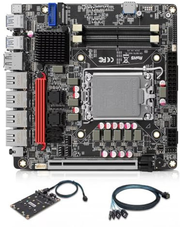 MNBOXCONET Q670 NAS 6 Bay Motherboard LGA 1700, PCIe5.0 x16 slot Mini ITX Mainboard with 6× SATA3.0, 6× NVMe DIY NAS Board Dual DDR5, Type-C 20Gbps, 32GB RAM 1TB SSD(With Cable)