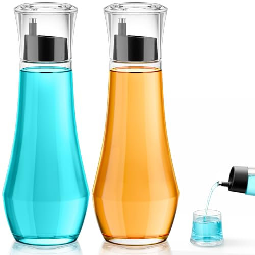 VITVITI Glass Mouthwash Dispenser for Bathroom, 8.8OZ Mouth Wash Container Bottle with Lid Cup, Small Clear Refillable Mouthwash Dispenser Decanter for Countertop, Set of 2, Black