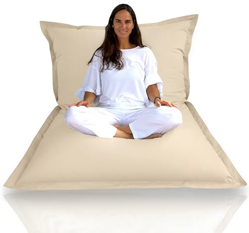 Aiire Moderner XXL Sitzsack Outdoor - Riesen Bean Bag Liege mit Füllung für Garten und Pool - Bodenkissen Grob, Bodenstuhl - Outdoor Sitzsäcke XXL für Kinder und Erwachsene Design Beige